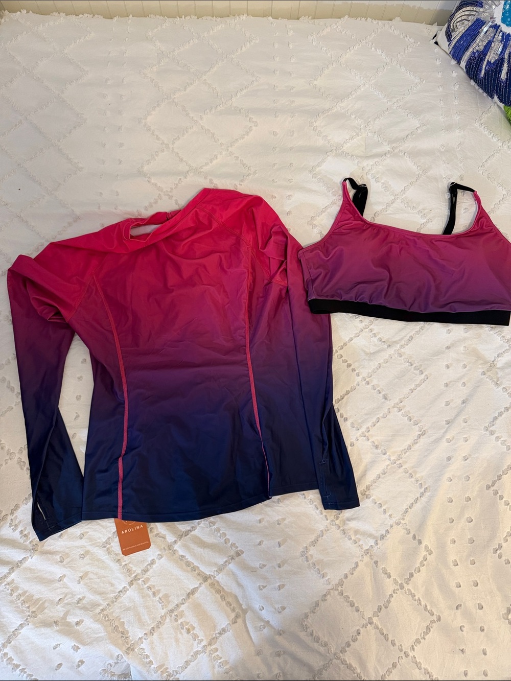 Arolina Women's Ombre Rash Guard & Bikini Top Set - Pink to Purple